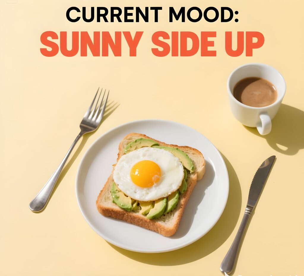 A bright sunny side up egg, symbolizing a joyful mood with a touch of humor through egg puns.