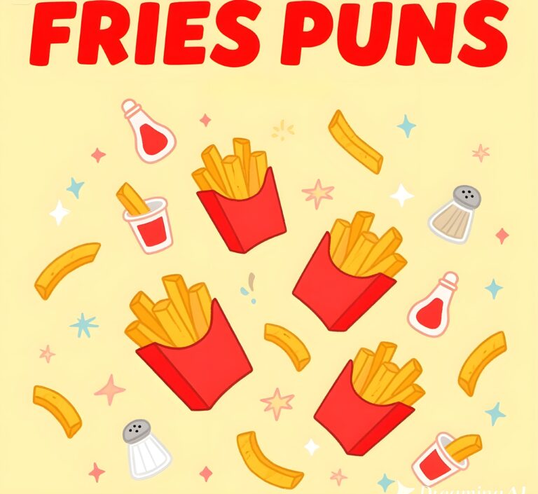 A humorous collection of fry-related puns created by Mr. Mr, highlighting clever wordplay and fun visuals.