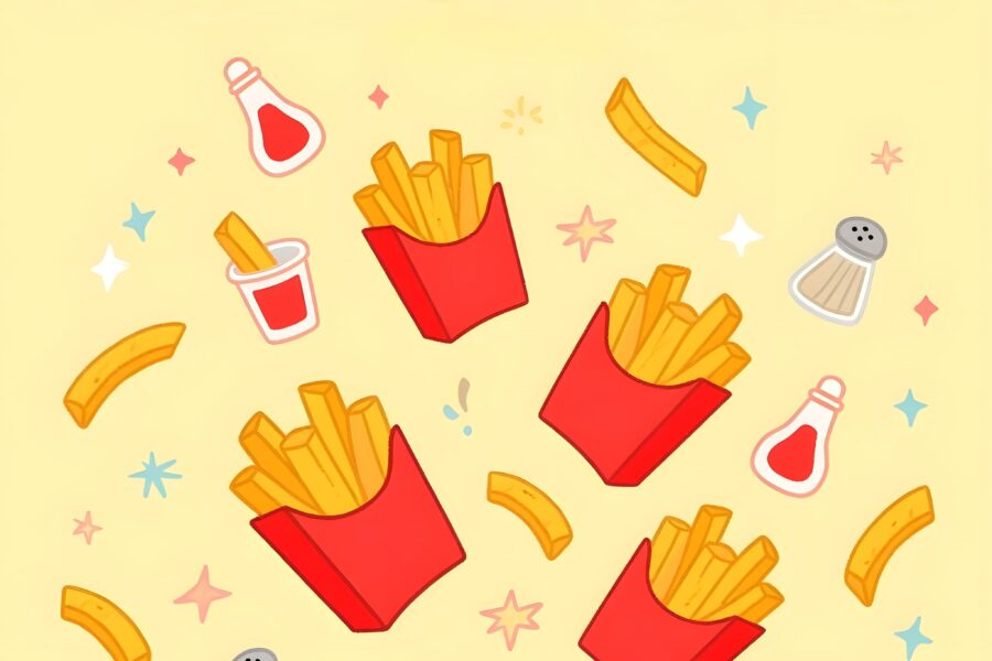 A humorous collection of fry-related puns created by Mr. Mr, highlighting clever wordplay and fun visuals.