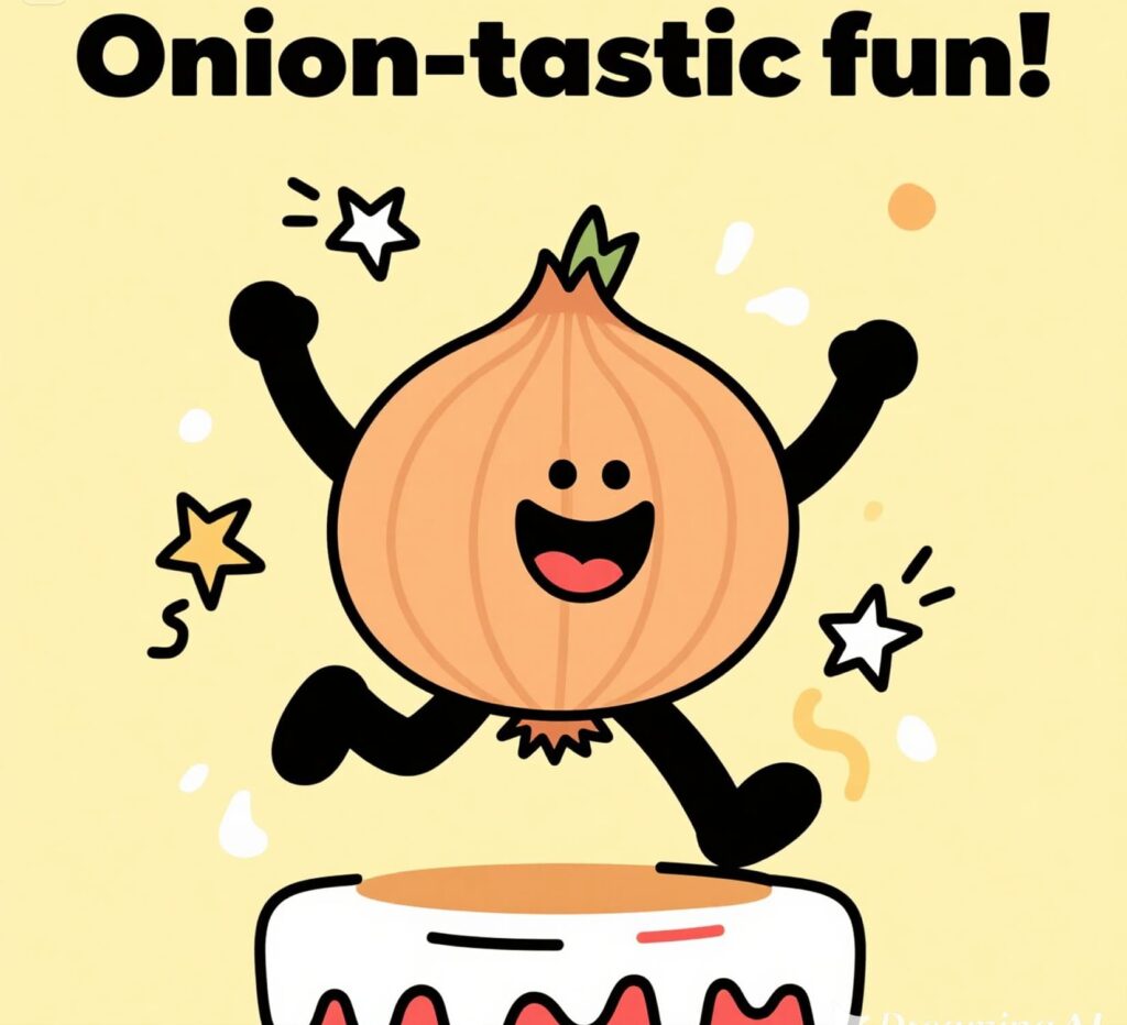 A fun card of onion puns with bright art that brings a playful touch to any celebration.