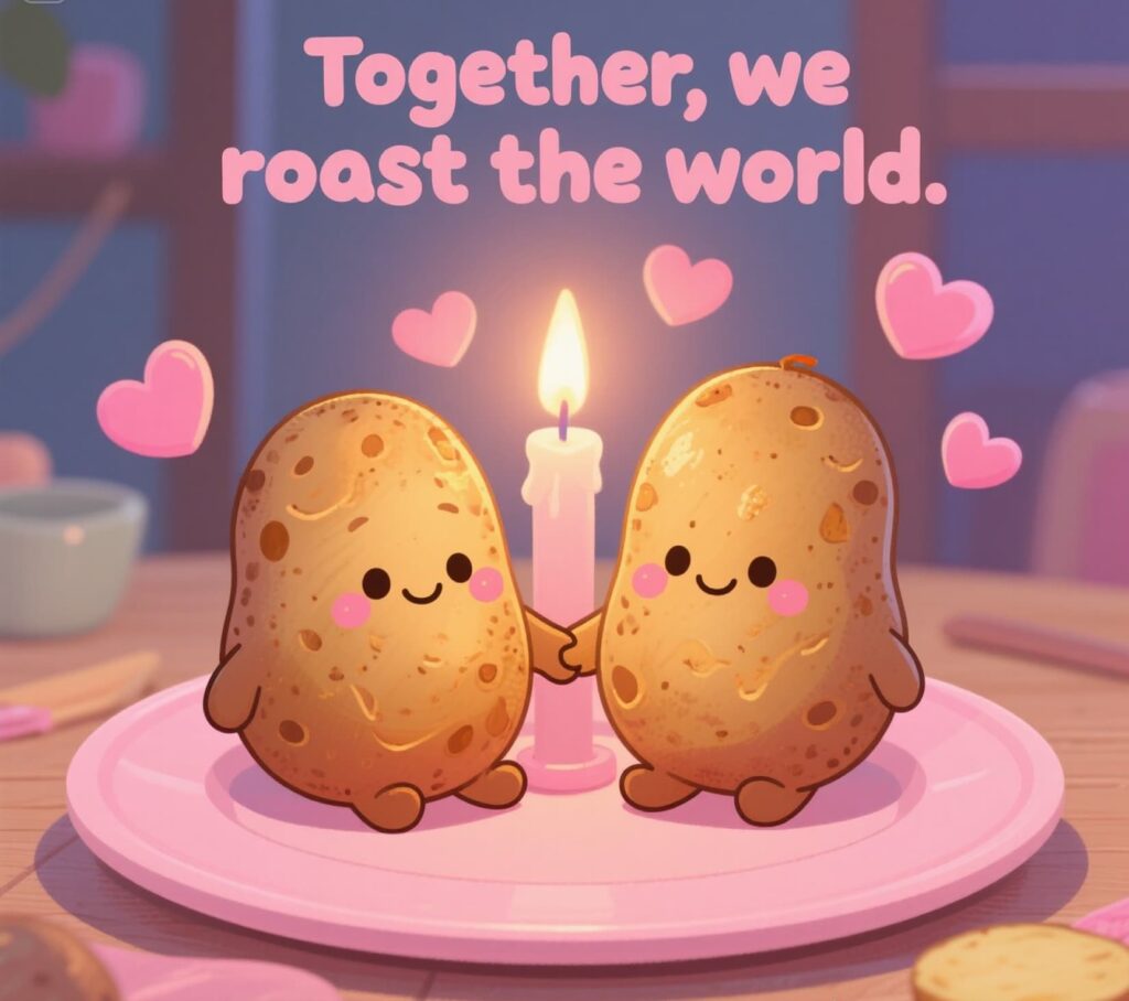 An engaging image displaying "Together, we roast the world" surrounded by witty roast puns and colorful elements.